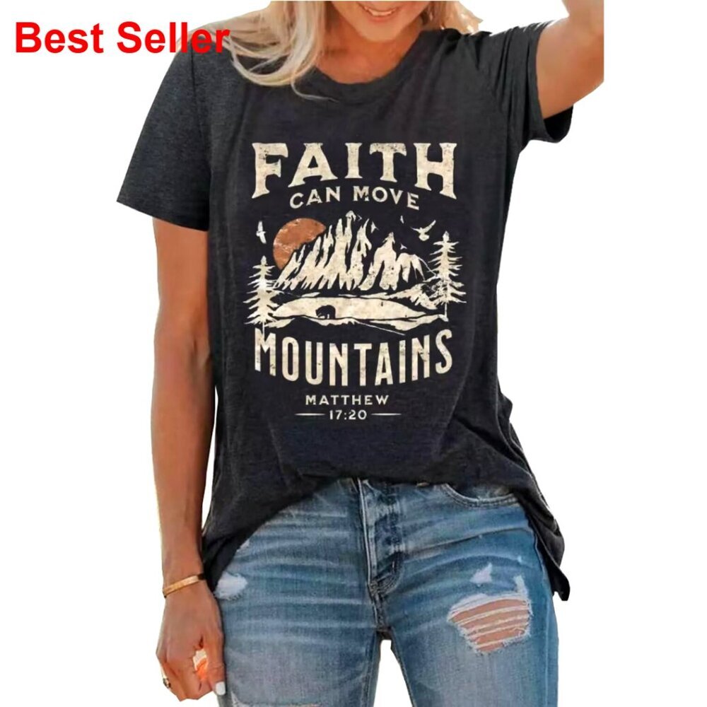 Women's Short Sleeve Graphic Tee Cotton Blend Casual Hiking Camping Shirt